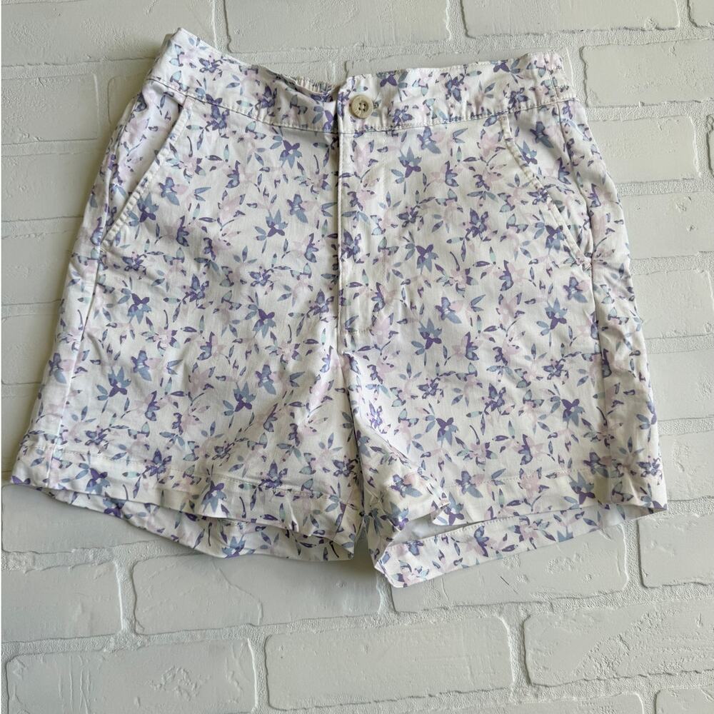 JACHS Girlfriend White Purple Floral Cotton Spandex Shorts Pockets sz Small